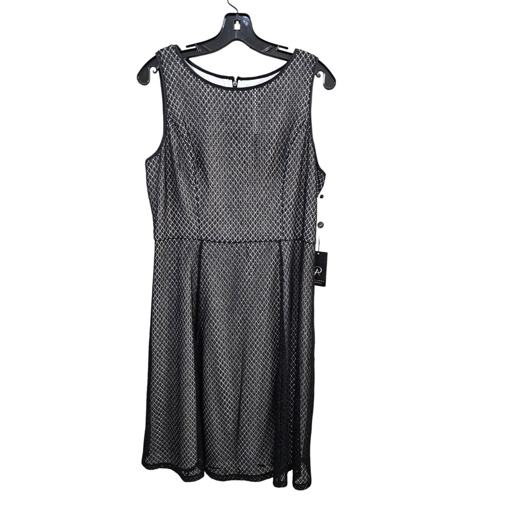 Adrianna Papell Black Lace Overlay Fit‎ Flare Dress Classic Cockail Womens US 12
